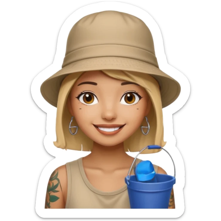 Cool girl with neck tattoo and bucket hat sticker