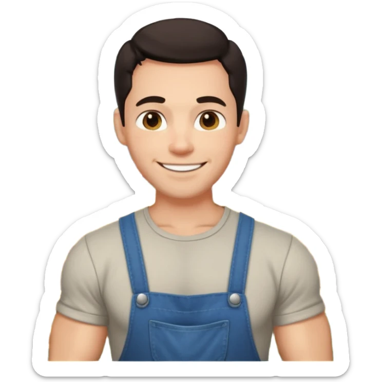 Adult male, light skin, friendly smile, casual farm-style clothes, relaxed posture, muscular, approachable, completely unique from other male roles sticker