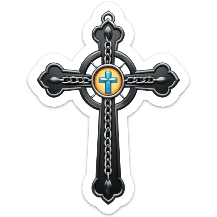 Ein christen kreuz in schwarz ohne Jesus schön verziert mit ketten auf weißem Hintergrund  sticker