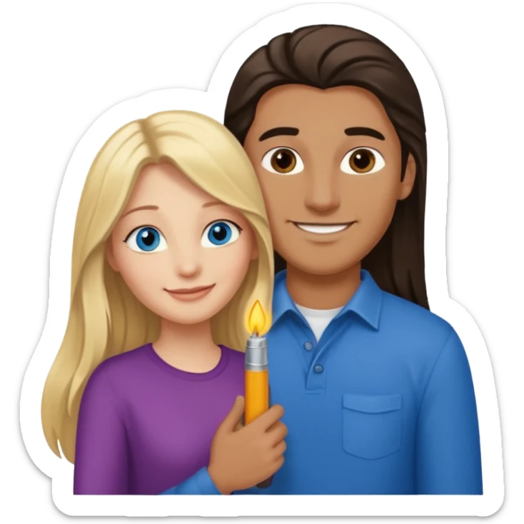 blonde hair blue eyes woman embracing a taller man who has brown skin and dark hair more like the first one make the man taller and the woman have long hair and both smiling give the man lighter brown skin sticker