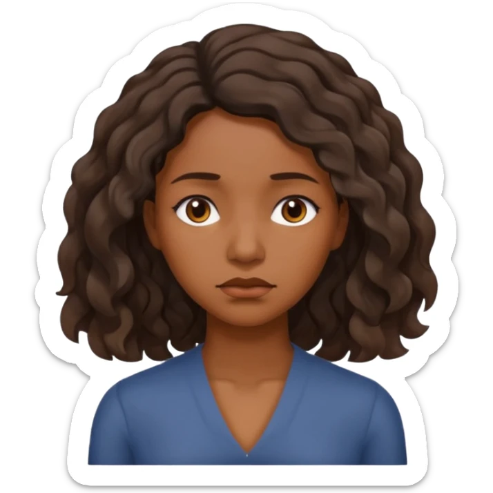 Sad face brown skin color black women wavy hair shoulder length sticker