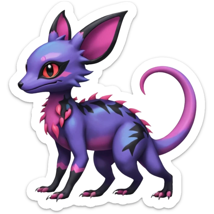 Rare epic aesthetic colorful Salandit-Noibat-Eevee-Genet-species-Fakemon-hybrid-creature, with markings, full body sticker