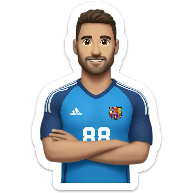 Futbolista español con camiseta azul marina y una franja azul clara en los hombros. Con el número 8 en la camiseta  sticker