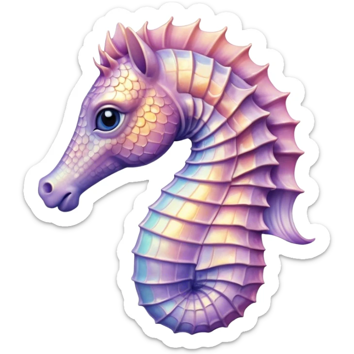 Cinematic Realistic Noble Sea Horse Portrait Emoji, Poised and graceful, with a slender, curved body and an elegantly arched neck adorned with finely detailed, shimmering scales in soft pastel hues, and gentle, focused eyes, rendered with lifelike texture and natural light; high shine, intelligent and serene, styled with an air of oceanic elegance, focused and attentive, soft glowing outline, capturing the essence of a watchful and confident sea horse that appears to drift out of the screen with effortless grace! sticker