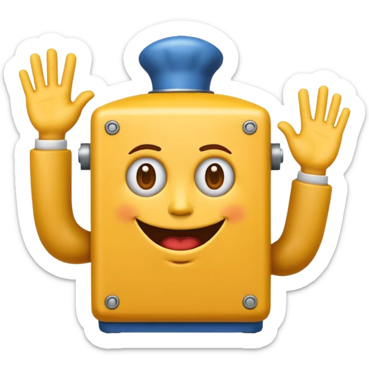 Create an emoji (one of the classic yellow faces) but make it have hands and make it whind up an imaginary jack in the box (no props or anything just the hands and face) but also have the mouth like an o sticker
