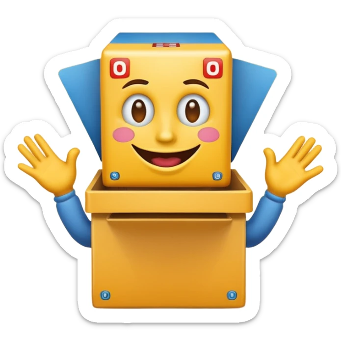Create an emoji (one of the classic yellow faces) but make them have hands and wind an imaginary jack in the box (no props or anything just the hands and face) but also have the mouth like an o sticker