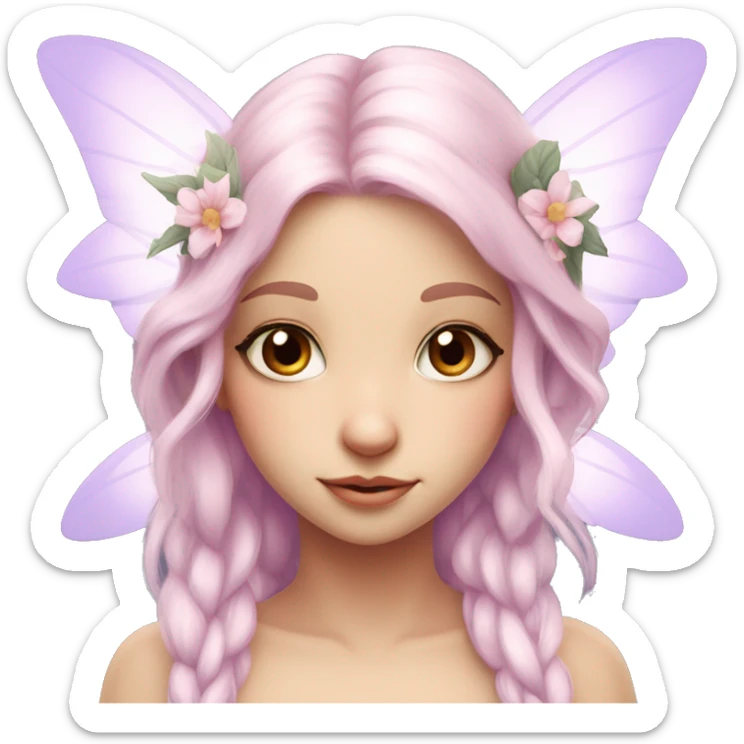 Beautiful, flower fairy, white long, light pink hair, big wings, fair skin, light violet eyes  sticker