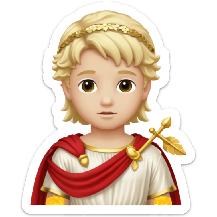 Cupid from Roman Deities with long blonde hair, cream sequin toga sticker