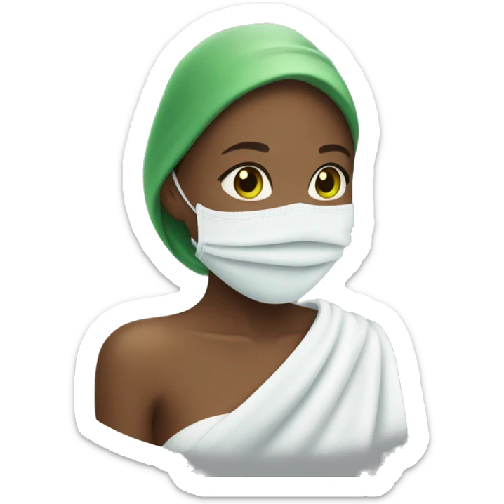 Girl with a white towel on her hand and the green mask on her face sticker
