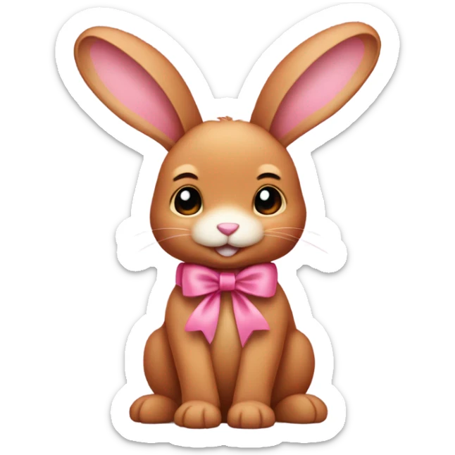A cute cinnamon-colored bunny with floppy ears and a pink bow on one of them. sticker
