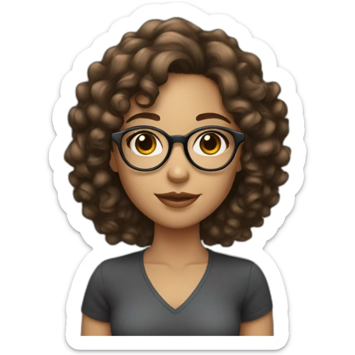 Brunette girl with long and fine curly hair with round glasses and medium-clear skin sticker