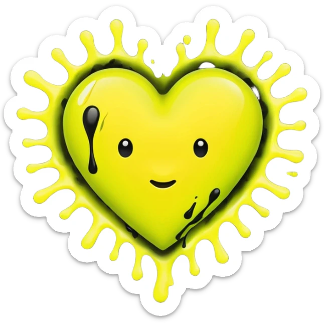 A neon yellow heart with black splashes and The text UVP in the heart sticker