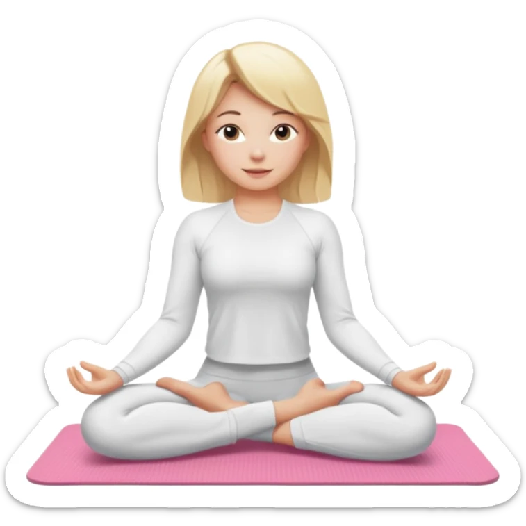 mulher fazendo yoga loira  com roupa branca e tapete rosa  sticker