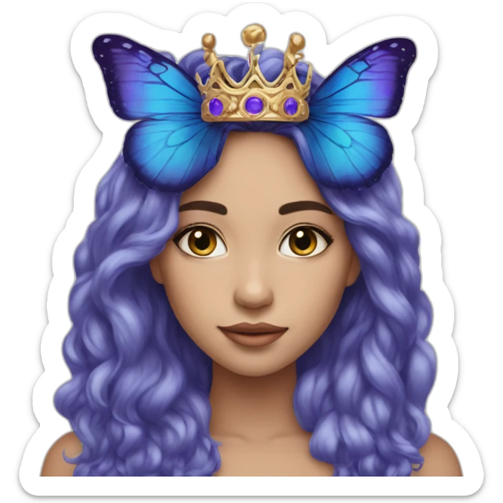 gorgeous-asion girl-blueandpurplebutterfly-crown-longhair sticker