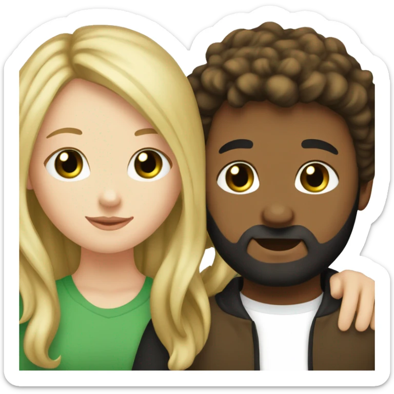 Beautiful white girl with brown hair and green eyes hugging a white beautiful boy with blond hair and black beard  sticker