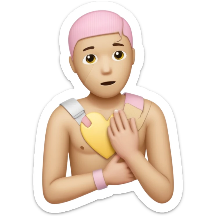 A broken heart sealed with a Band-aid man in soft pink, beige and yellow pastel colors sticker