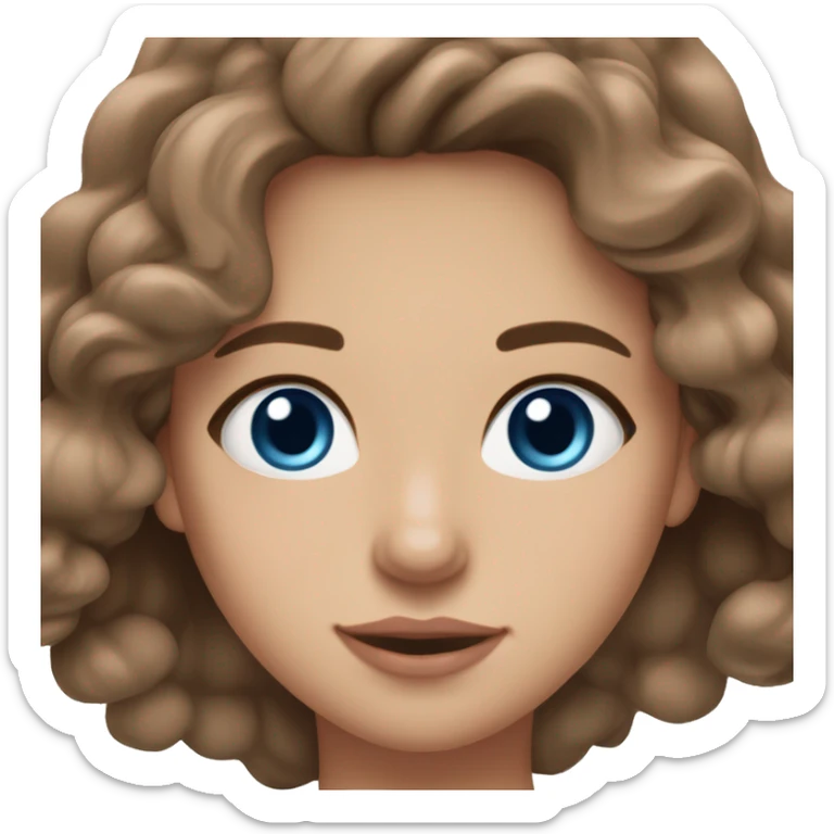 Medium skim tone teenage girl, wavy long brown hair, blue eyes, long eyelashes, light pink lips sticker