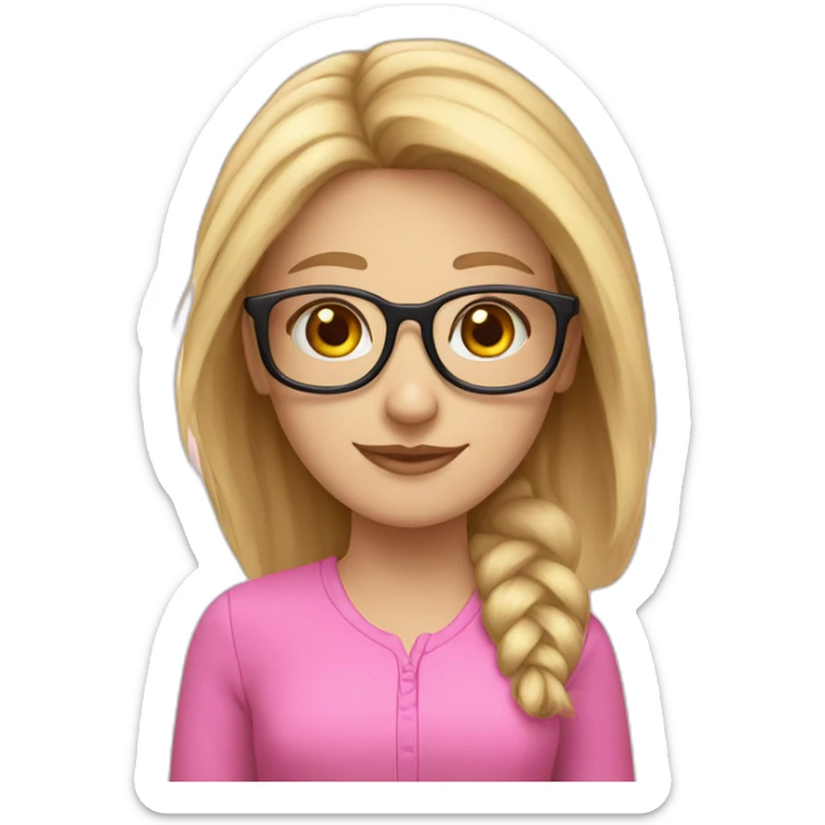 white girl wearing pink glasses with blond hair, sir actually nerd sticker