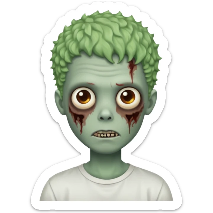 zombie boy with curly fade hair and white shirt emoji sticker