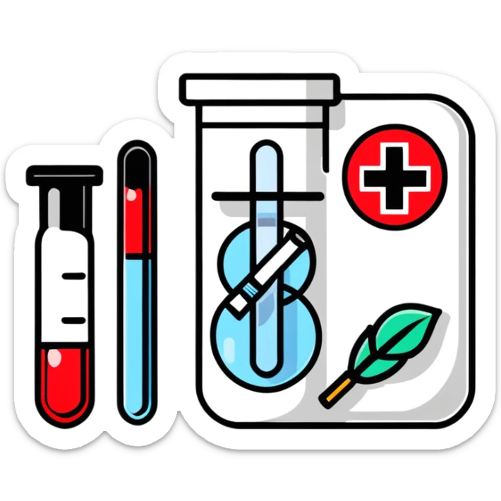Friendly sticker design of sexual health clinic symbol with red cross, test tube, and heart icon sticker