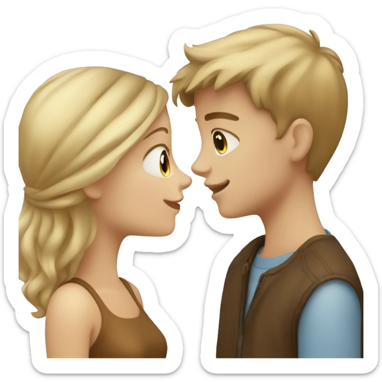 blonde boy with blue eyes kissing a brown haired girl with brown eyes sticker