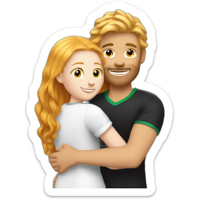 Blond soccer guy hugging ginger girl with long hair dress black sticker