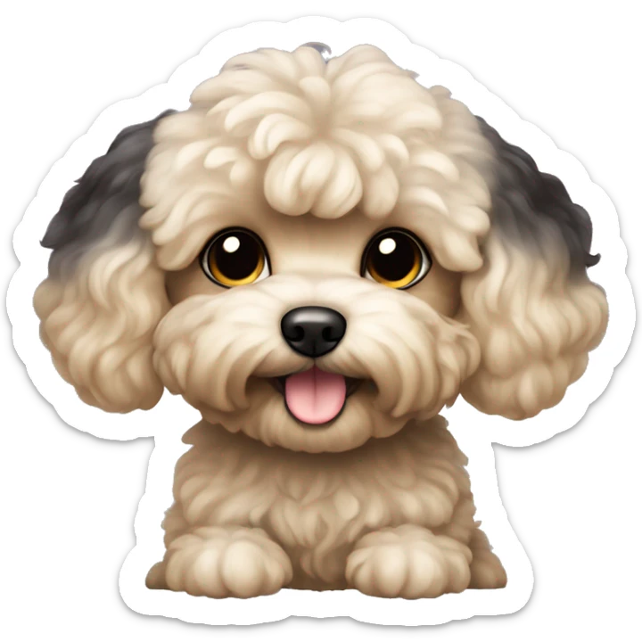 a small dog of the Maltipoo breed, it has large hanging ears, it is mainly black with a touch of beige sticker