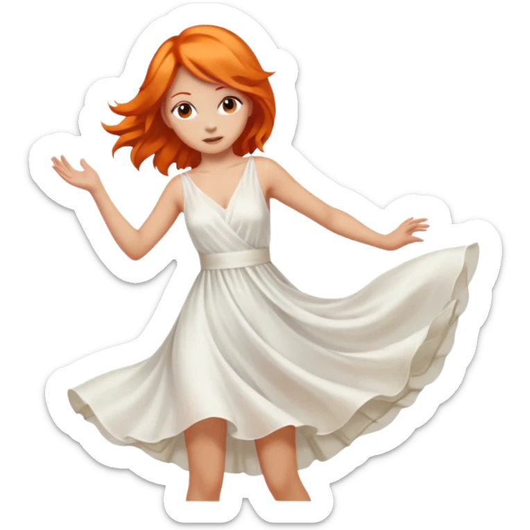 A woman with Orange hair, brown reyes And dresses with White dress sticker