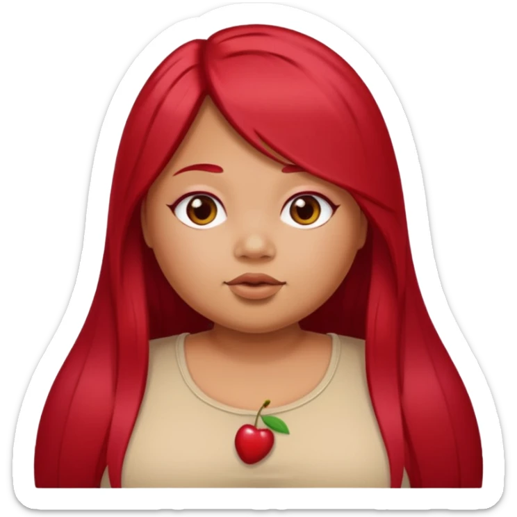 chubby tan skin girl with cherry red long straight hair sticker