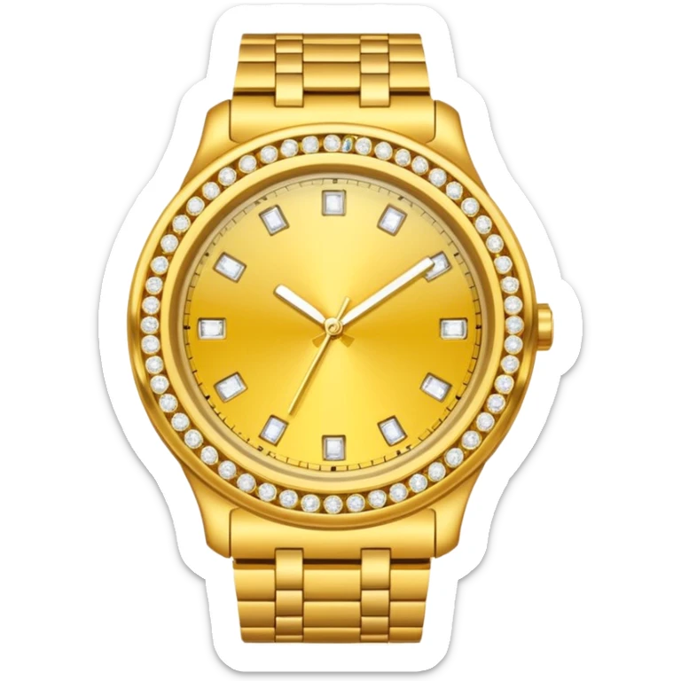 Crea un reloj de oro amarillo con muchos diamantes, sin la cara de fondo sticker