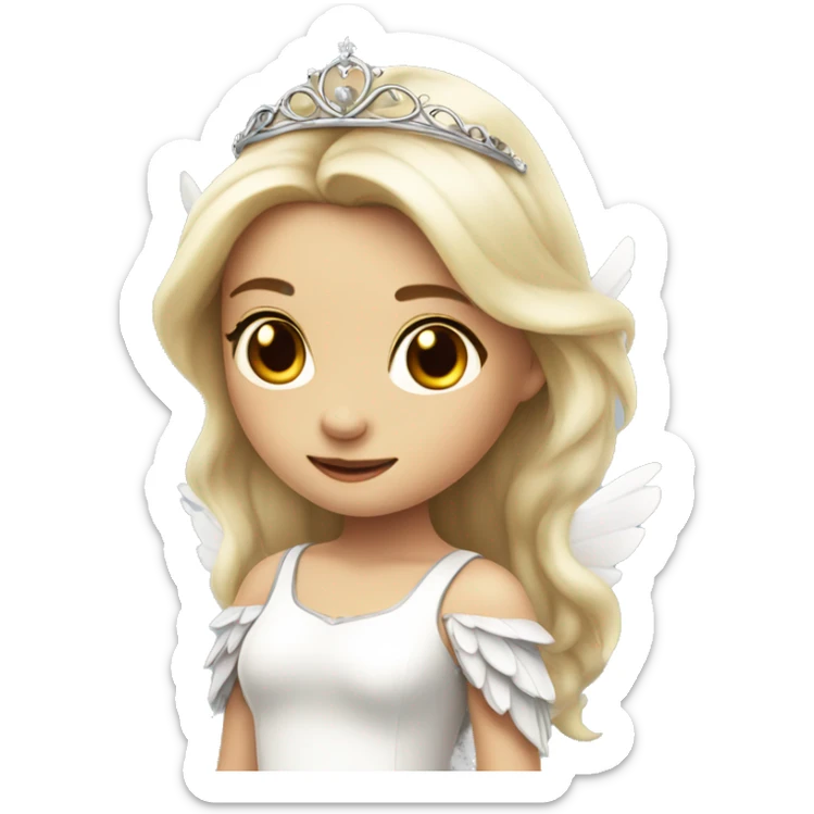 GIRL THAT LOOKS LIKE JULIET WITH WHITE DRESS, WHITE WINGS AND A TIARA sticker