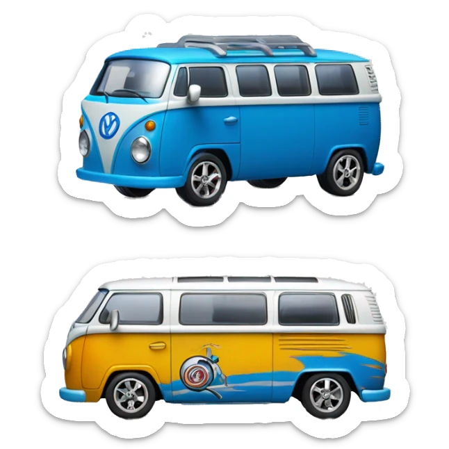 Side view.Mattel hot wheels Volkswagen Kool Kombi.tooned.sports car.blue.shortened wheelbase  sticker