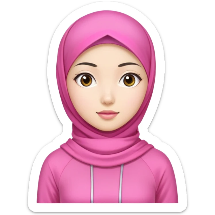 beautiful Asian girl, white skin, wearing a pink hijab, half full body, sporty outfit sticker