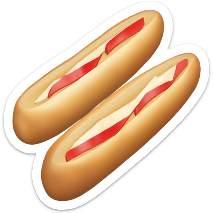 I'd like an emoji of a Baguette at an isometric angle, with the back end pointing to the bottom right of the image and the front end pointing to the top right of the image. On each side of the baguette, there should be french flags attached to the baguette simulating wings. sticker