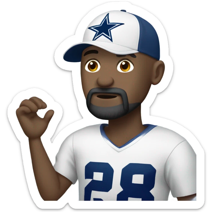 Bald white male with dark brown beard. He is holding dark blue Dallas Cowboys hat. He’s crying because he’s ashamed of being bald  sticker