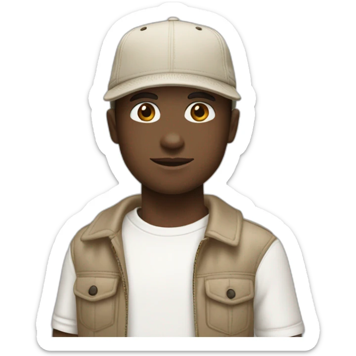 man in a burberry cap with a white t-shirt with white skin colour sticker