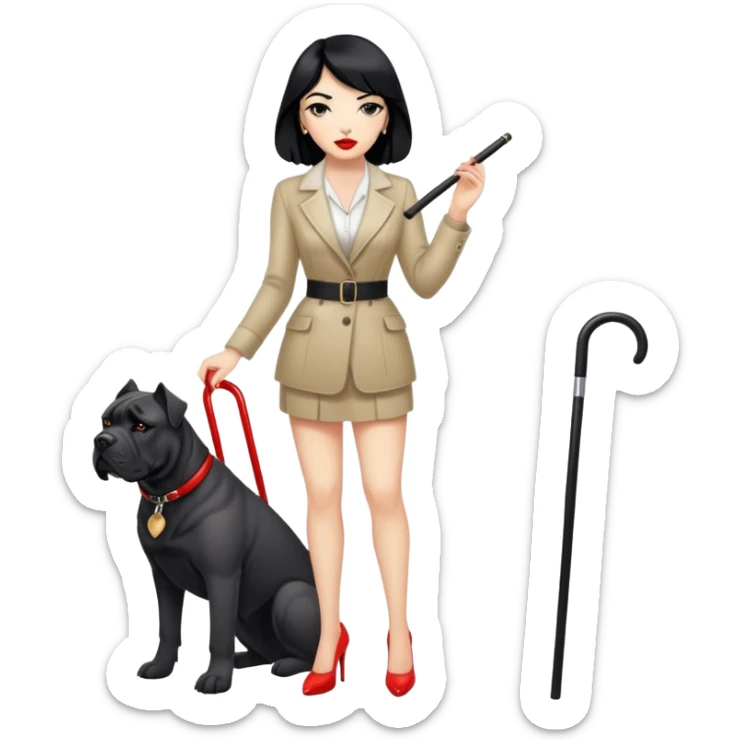 fashionable woman with red lips and black hair next to a Cane Corso dog sticker