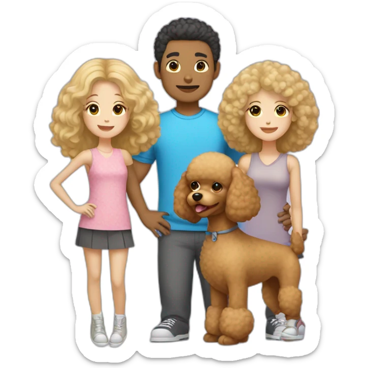 Family consisting of Asian man white blonde girl and fluffy brown toy poodle sticker