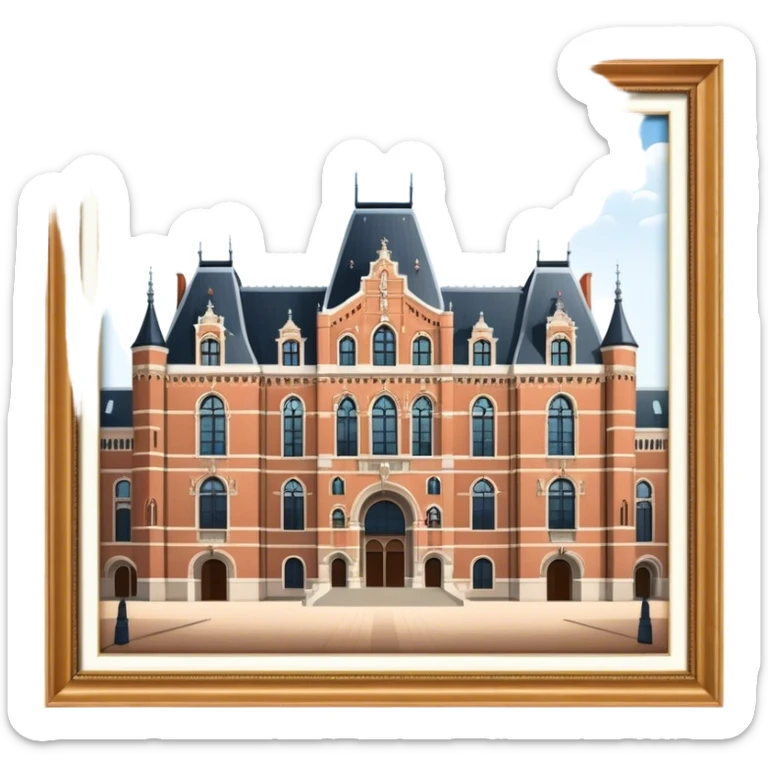 Cinematic Realistic Rijksmuseum Landmark Emoji, depicted with the grand facade of the museum rendered in intricate detail and soft, historical lighting. sticker