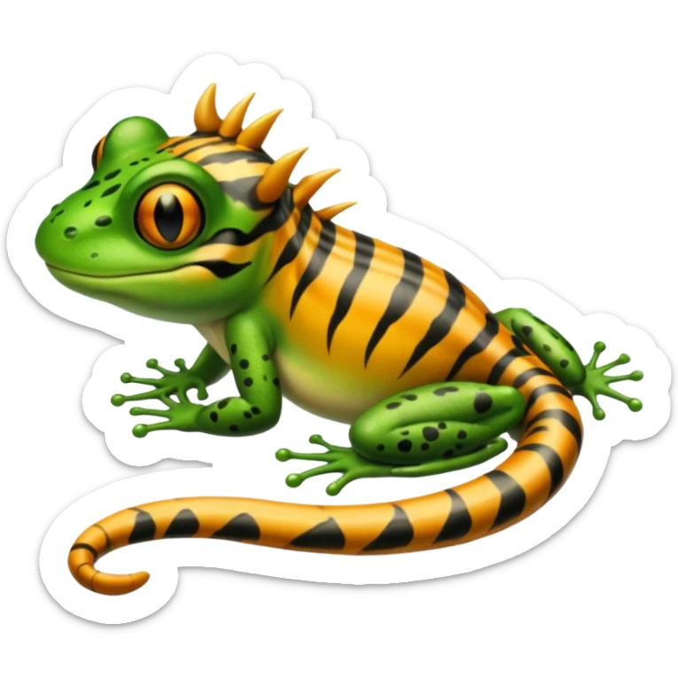 Frog with tiger body and scorpion tail and with mullet(funk)back hair hairstyle sticker