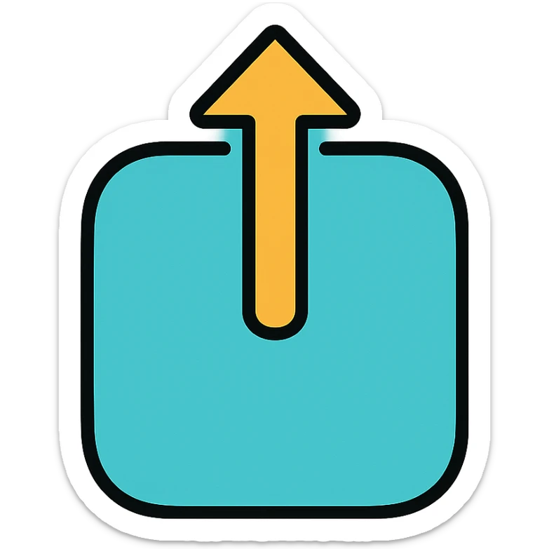 Apple-style iOS share button, rounded square with arrow pointing outward, minimalist design sticker