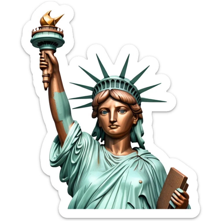 cinematic-realistic-statue-of-liberty-landmark-emoji,-depicted-with-the-iconic,-majestic-statue-set-against-a-clear-sky-rendered-with-detailed-textures-and-dramatic,-symbolic-lighting. sticker
