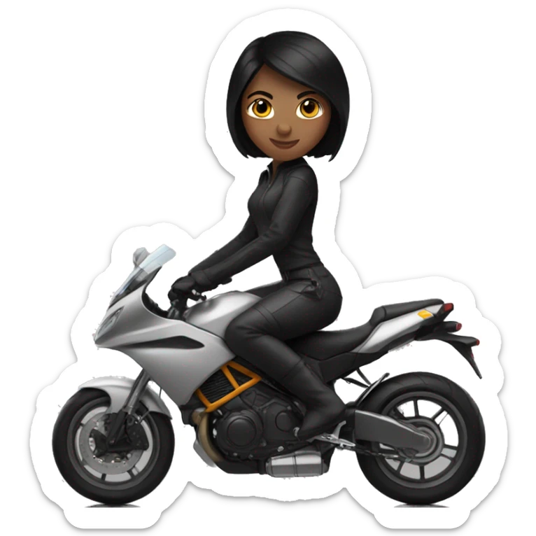 girl with black hair and black over the knee boots riding a sports bike  sticker
