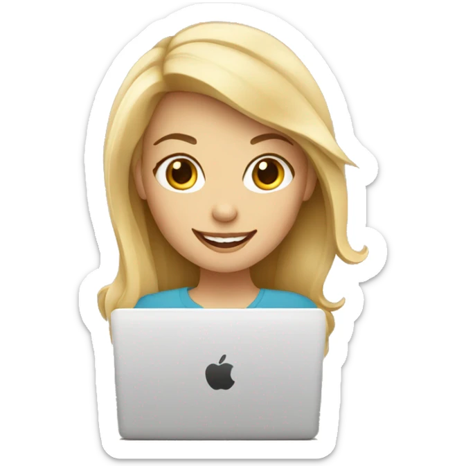 Blondie Girl with a laptop and coffee smiling sticker