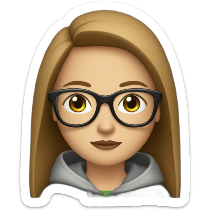 a white girl wearing glasses and a hoddie green eyes brown long hair sitting in front on a couch watching tv sticker