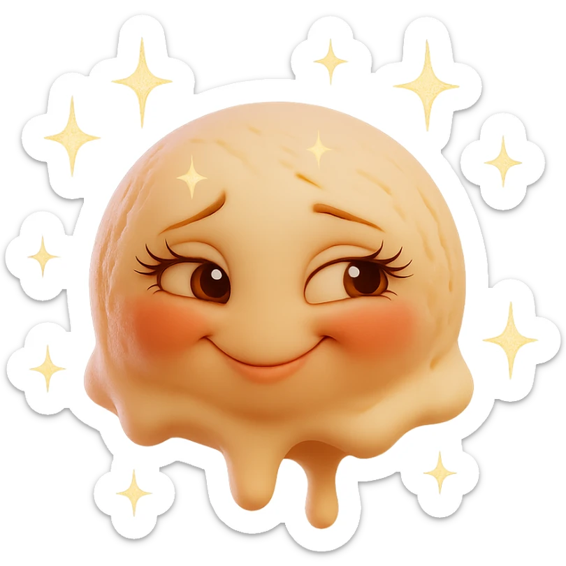 Add a sparkling effect to the animated emoji with small shining stars around the face, keeping the style simple and expressive. The background should be transparent. The original style is simple and expressive, please maintain that look while adding the sparkle effect. sticker