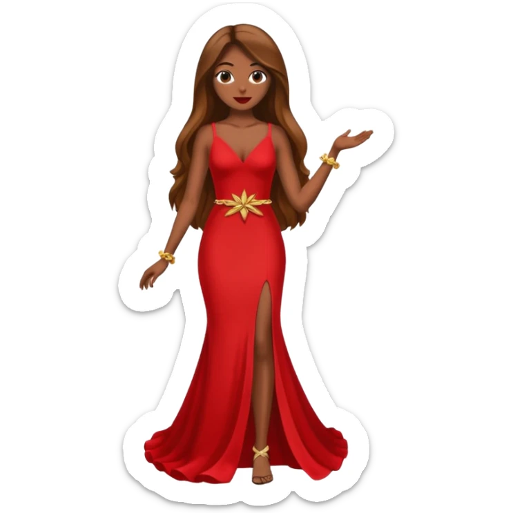 woman brown skin long hair red holiday gown full body sticker