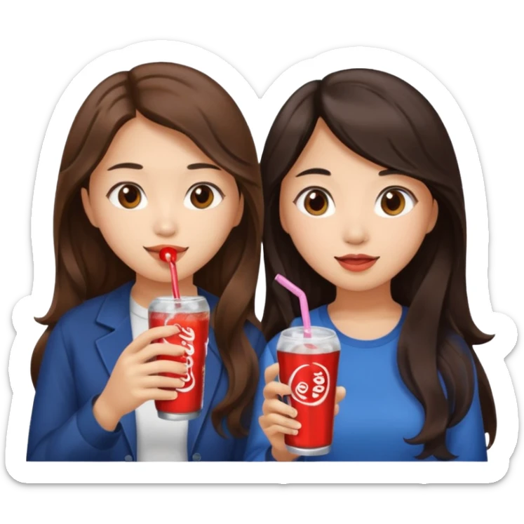 Two girls drinking they’re both Asian but one has wavy brown hair and the other has long straight dark hair sticker
