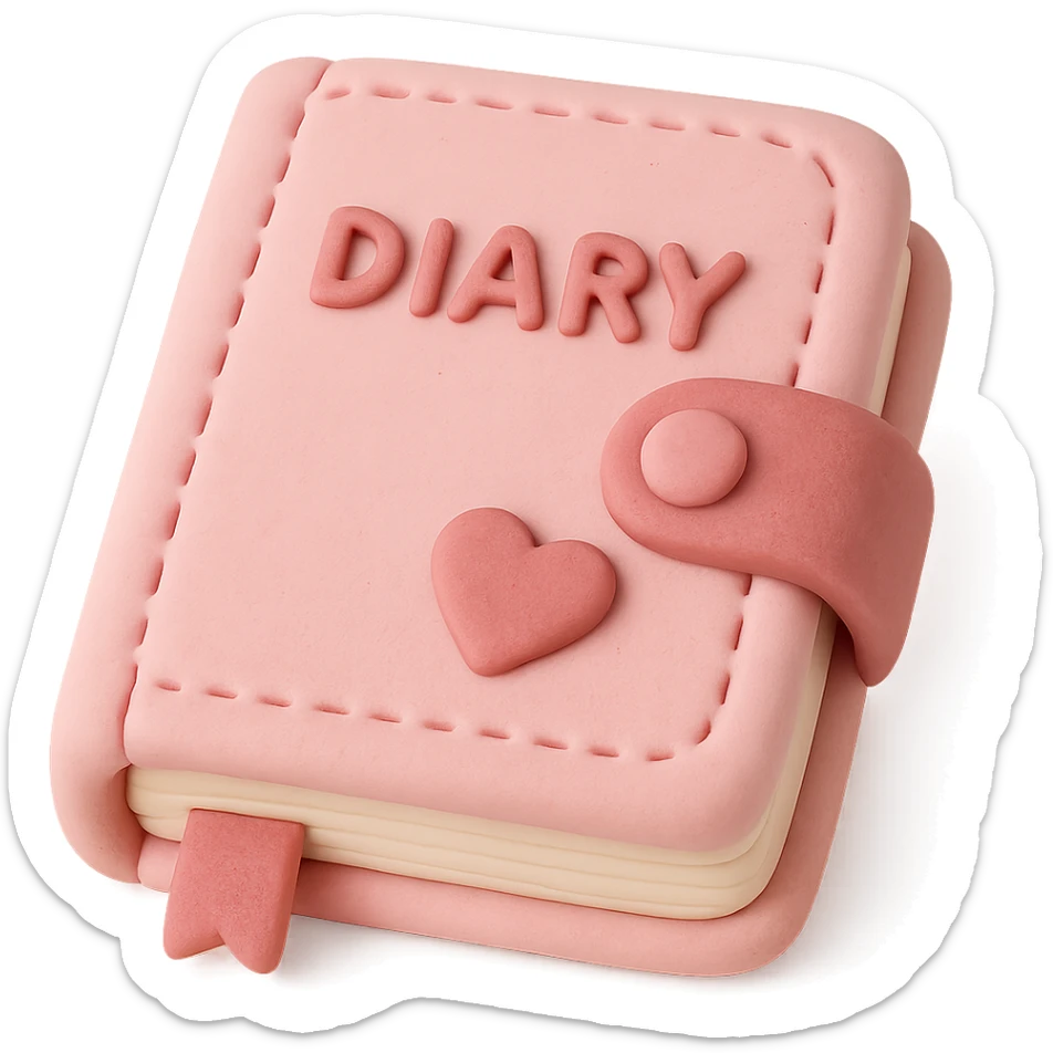 a pink diary, fondant cake art style sticker