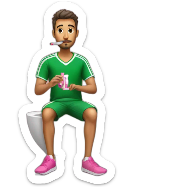 Algerian man smoking an electronic cigarette with a pink football jersey in the toilet sticker
